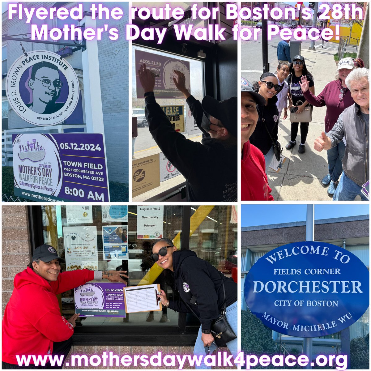 💜Caring for our community takes a collective effort. Today, I joined the Louis D. Brown Peace Institute ( @LDBpeaceInst ) and other volunteers in my childhood Dorchester neighborhood to paint the Mother's Day Walk for Peace route purple! 👟💟 We hung flyers and had great…