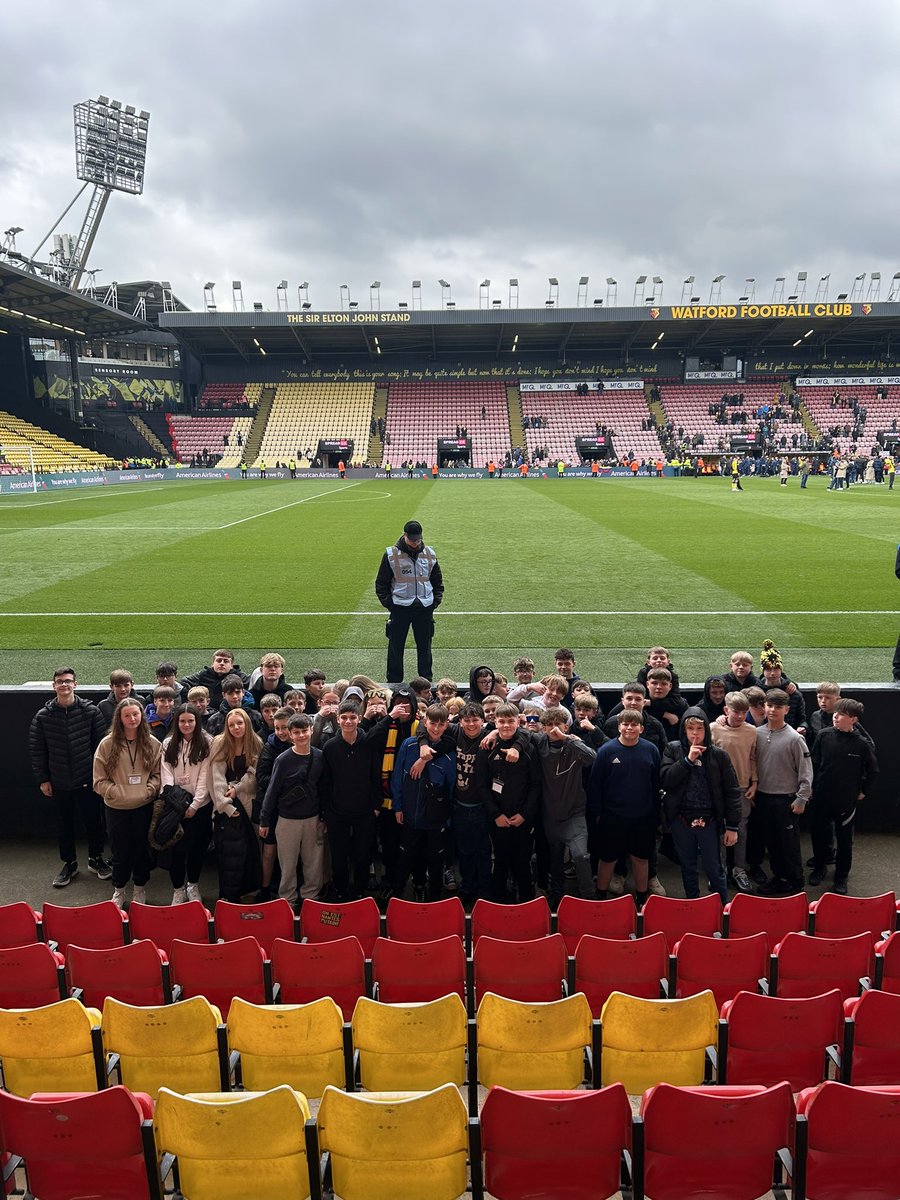 HodgsonPEDept's tweet photo. Our Year 8 and 9 students enjoyed a great game today at Vicarage Road watching Watfords final home game of the season against Sunderland. #London2024 https://t.co/6RjSWvvlve