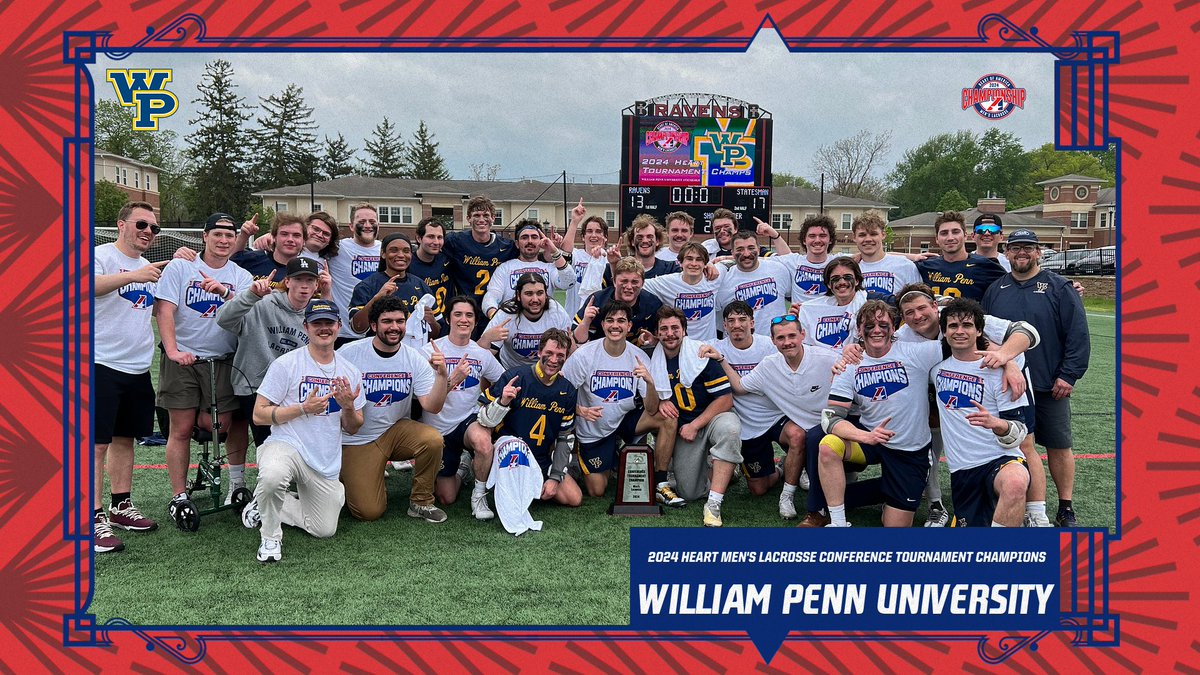 M🥍, Congratulations to No. 2 @WPUAthletics on winning their first-ever Heart Men's Lacrosse Conference Tournament Championship on Saturday! The Statesmen went on the road and defeated No. 1 @ravenathletics, 17-13!