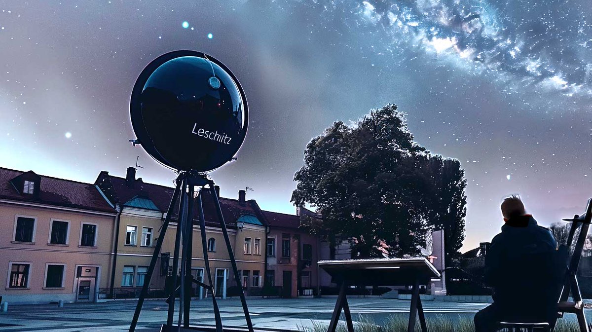 Looking out into the cosmos, #TheLostAstronomer's trusty astro-radar, perched on its iron tripod, serves as a conduit between the heavens and the mind. 

In #Leschnitz #Silesia, this spherical sentinel stands silent and steadfast, mapping the heavens and pondering the infinite.