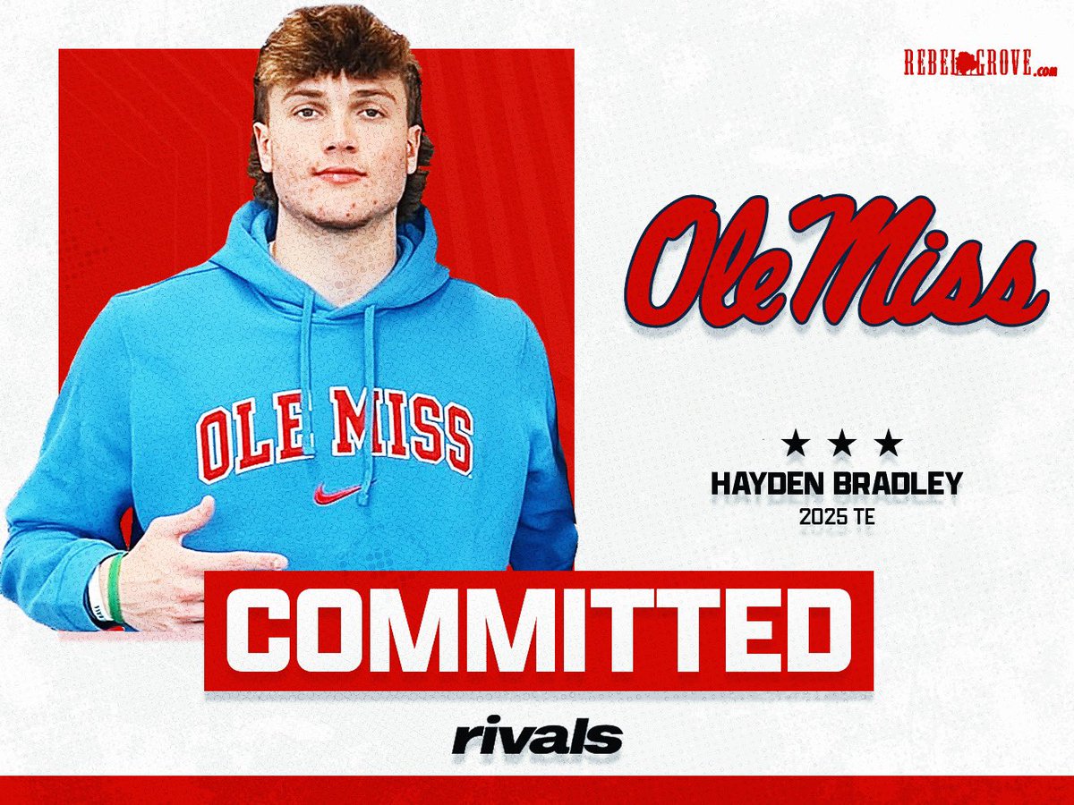 Ole Miss stays hot in April and adds Peach State tight end Hayden Bradley, who has a national offer list: “Just know we're going to be getting a national championship here soon.' n.rivals.com/news/peach-sta…