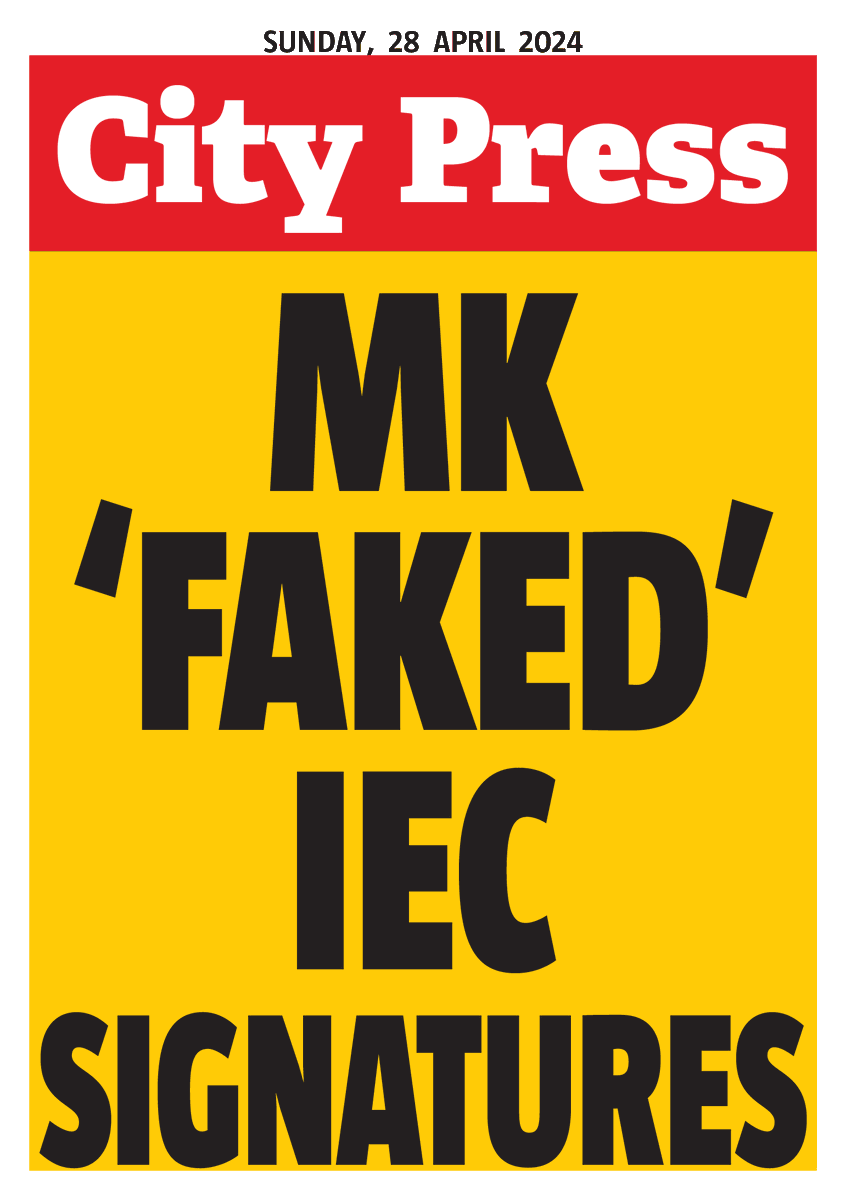 Tomorrow's City Press is not to be missed.

Leading this week is the revelation of explosive information which has emerged that Jacob Zuma's MKP  may forged signatures for its IEC registration using fraudulently obtained jobseeker identities.
Read all about it tomorrow