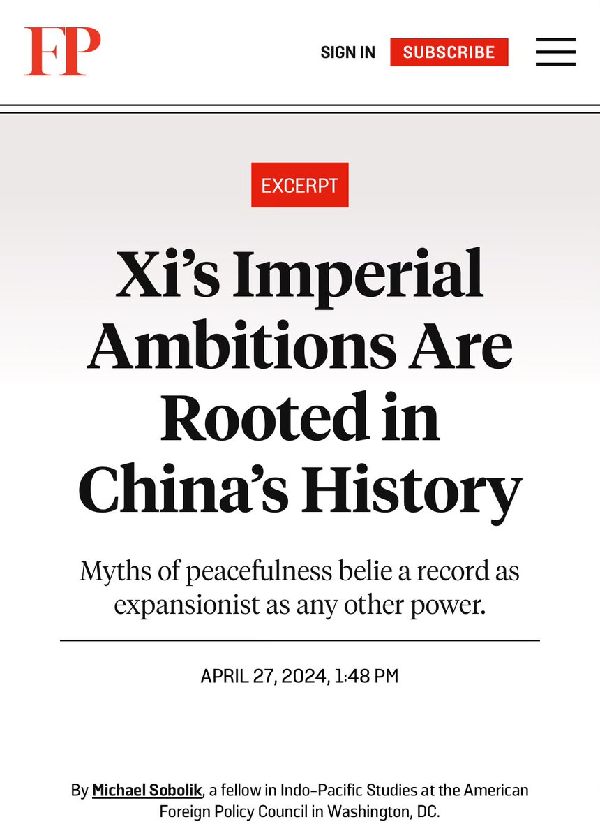 Really grateful to @ForeignPolicy for publishing an excerpt from Chapter 2 of Countering China’s Great Game. Thanks @BeijingPalmer! Read HERE! ➡️ foreignpolicy.com/2024/04/27/xi-…