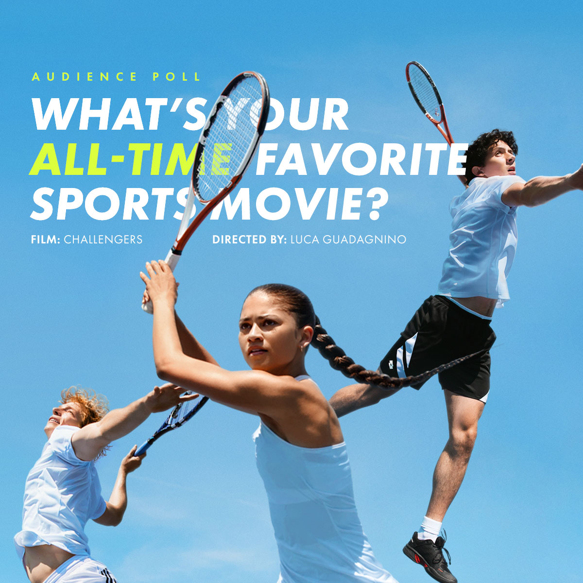 Game, set, match! 🎾 In honor of the release of Luca Guadagnino's #Challengers, what's the greatest sports film(s) to ever play the game?