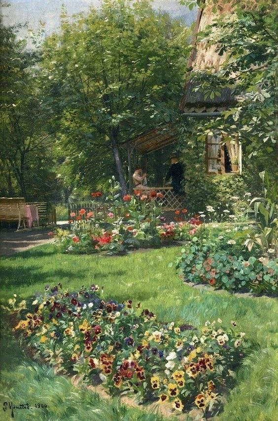 🎨Peder Mørk Mønsted (1859-1941) 'Flower Garden' - 1900