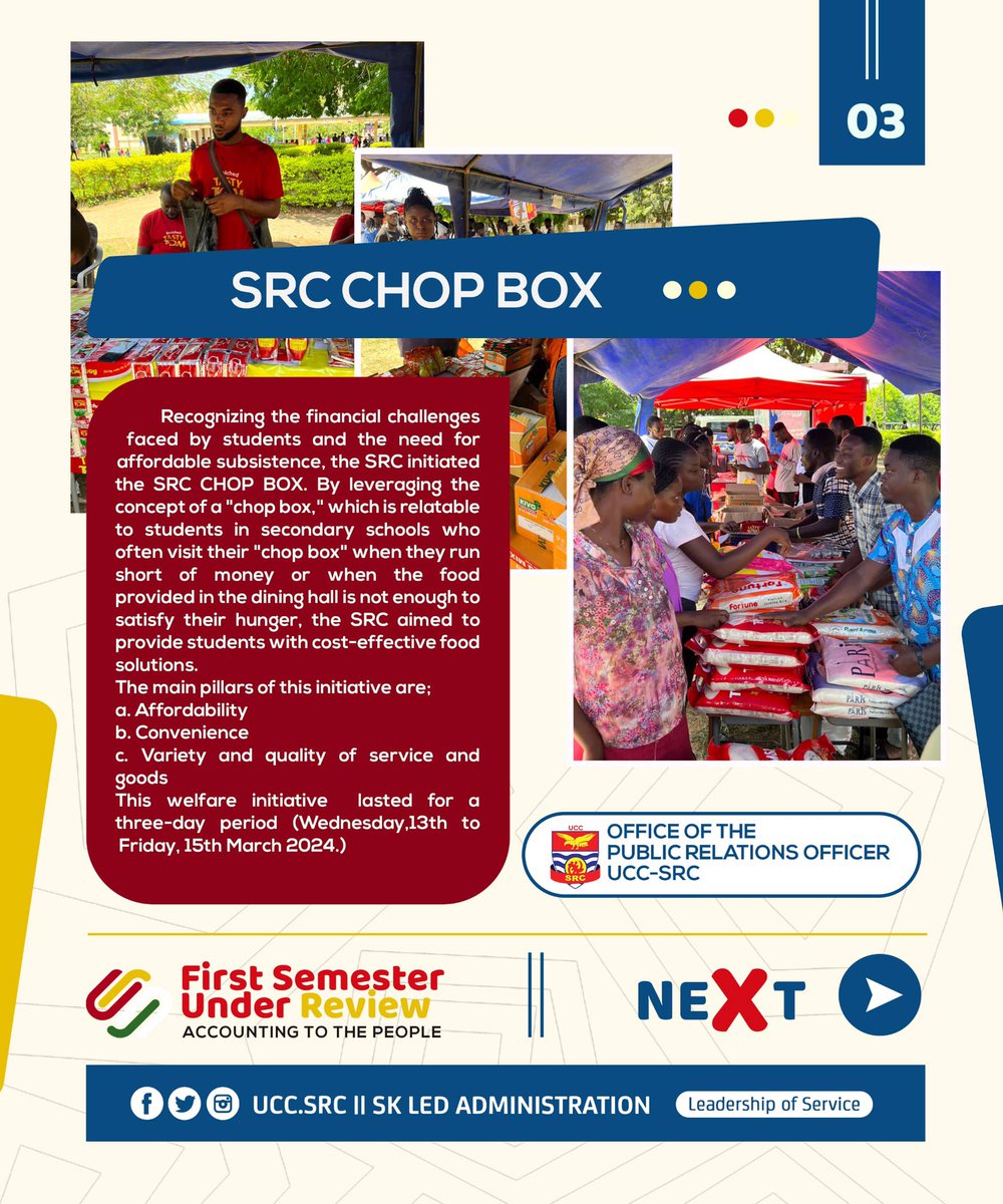 src_ucc's tweet photo. And the SRC CHOP BOX📦was there to save the day! 🦸‍♂️Providing students with budget-friendly food solutions while leveraging the reminiscence of the 'chop box' concept in secondary schools.

#FirstSemesterUnderReview
#AccountingToThePeople
#LeadershipOfService
#Nyame_Nsa_Wom https://t.co/BAq6fRu3iL