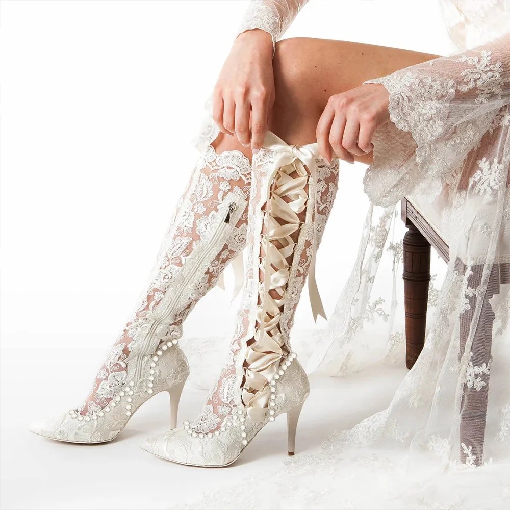 Ivory Lace Stilettos by FSJ