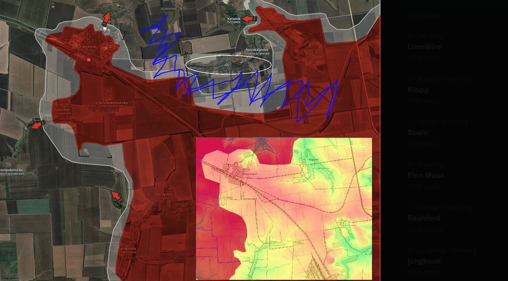 @Fitek69 They are not pushing east from Ocheretine because all this shit in blue is very heavily mined, what they demined to attack Novokalynove took weeks of nightime demining.