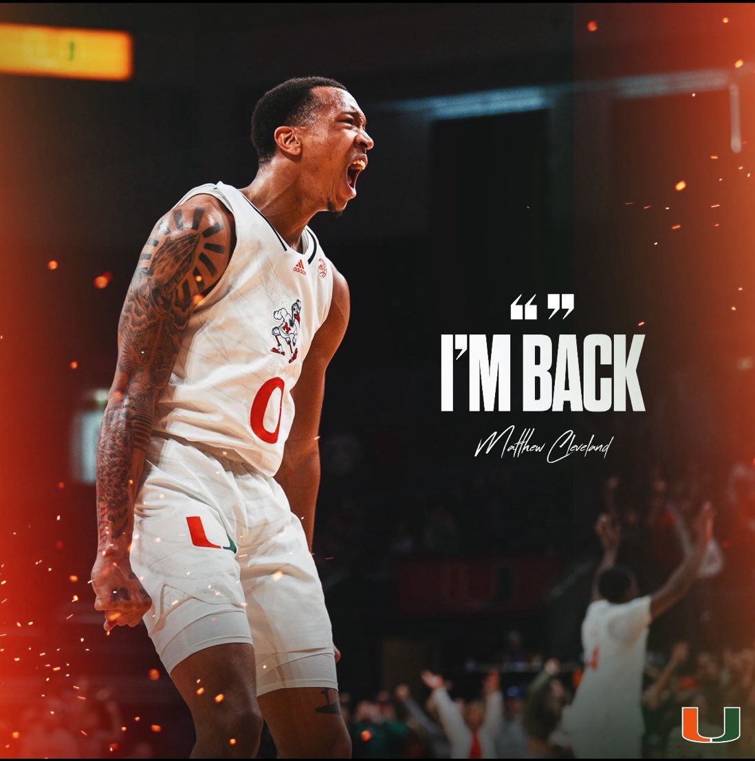 🚨BREAKING🚨 Matthew Cleveland has announced he will be returning to Miami. The 6-7 forward averaged 13.7 points and 6.1 rebounds for the Canes last season.