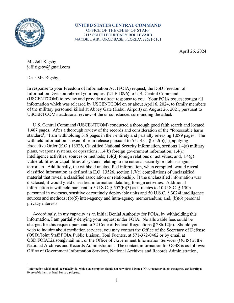 I normally do all my Afghanistan writing on Twitter, not S'bst'ck. But now I have to change my approach. The Pentagon sent me a copy of the second Abbey Gate investigation: one thousand two hundred fourteen pages after redactions. Where else am I supposed to put it? Thread.