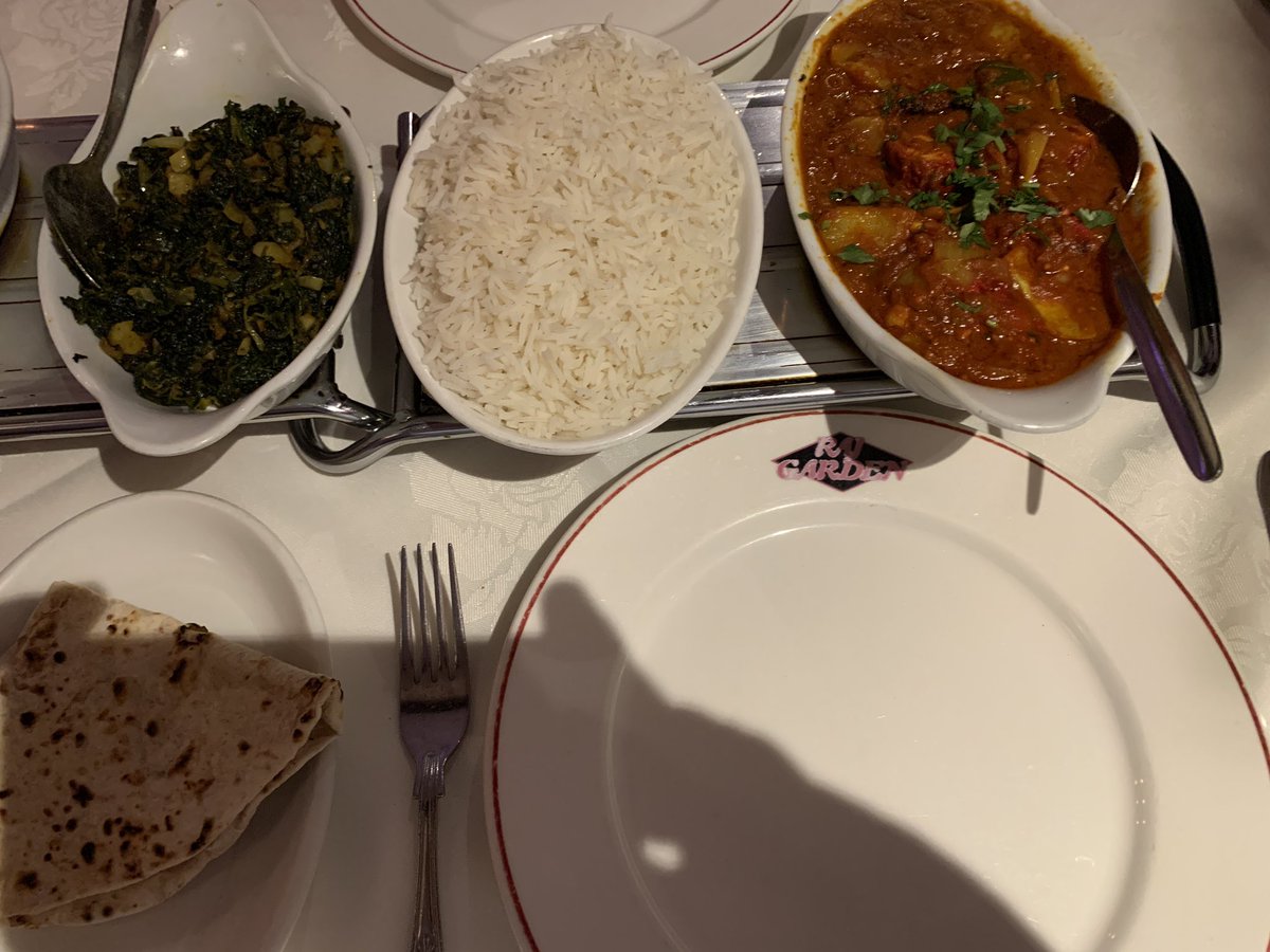 Post #watfordfc home win curry (Raj Garden, Bushey - thanks to the many who recommended): Naga Chicken Dupiaza, boiled rice, saag bhaji, chapati.