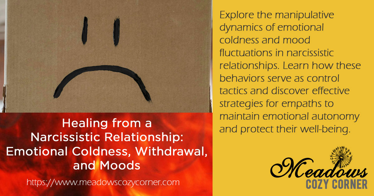 Healing from a #Narcissistic Relationship: Emotional Coldness, Withdrawal & Moods

Explore the #manipulation dynamics of emotional coldness and mood fluctuations in narcissistic relationships. #narcissistawareness #narcissisticabusesurvivor

Read more at meadowscozycorner.com/2024/04/27/hea….