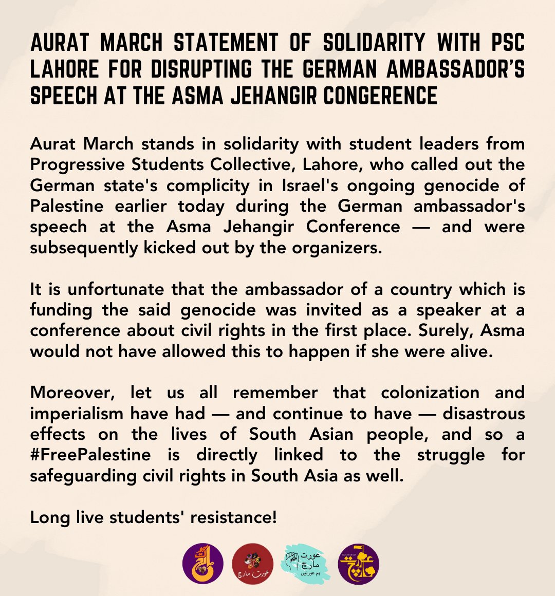 It is unfortunate that the ambassador of a country which is funding Israel's genocide of Palestine was invited as a speaker at a conference about civil rights in the 1st place. Surely, Asma wouldn't have allowed this to happen if she were alive. #AJCONF Read our full statement👇