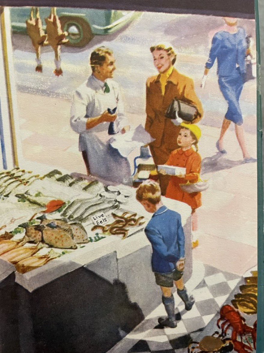 Shopping With Mother, (1958) Mmm - fish tail and eels for tea! Artist: Harry Wingfield