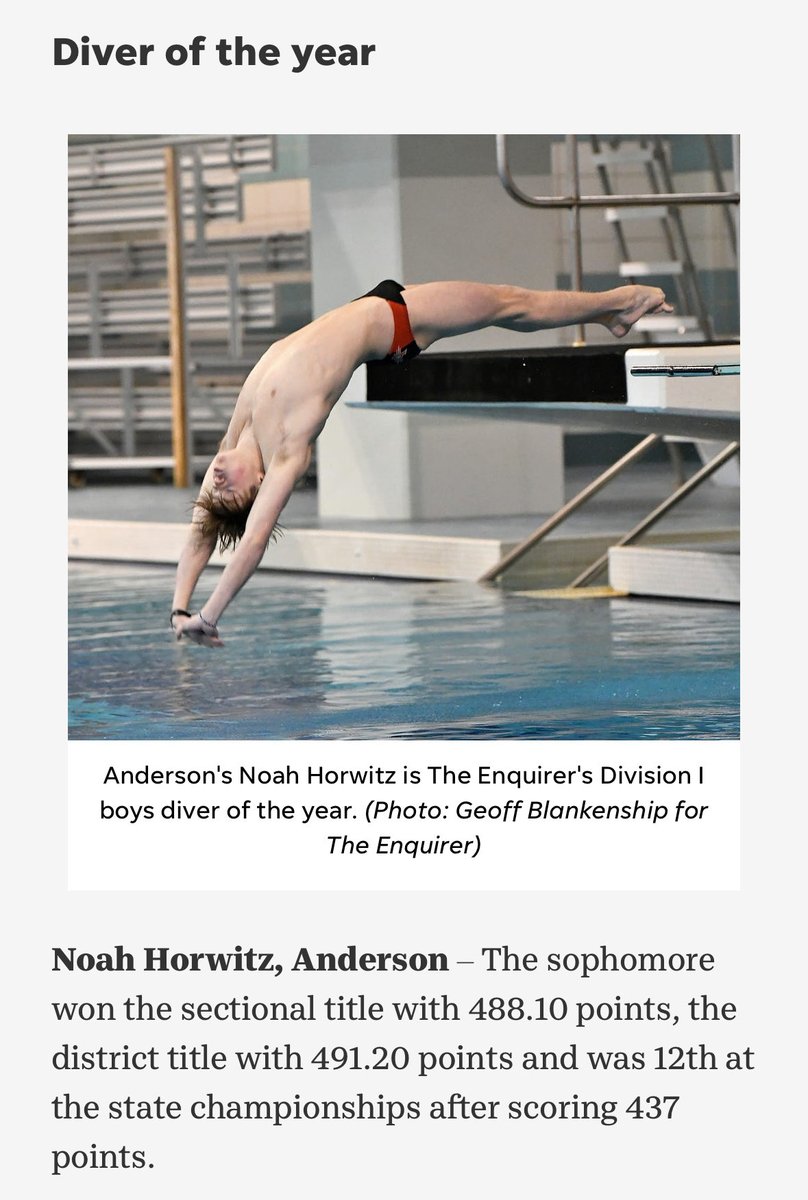 Well done, Noah Horwitz! The Enquirer’s Div.1 Diver of the Year! ⁦@AndersonRaptors⁩ ⁦@AHSRaptorsAD⁩ ⁦@FHSchools⁩