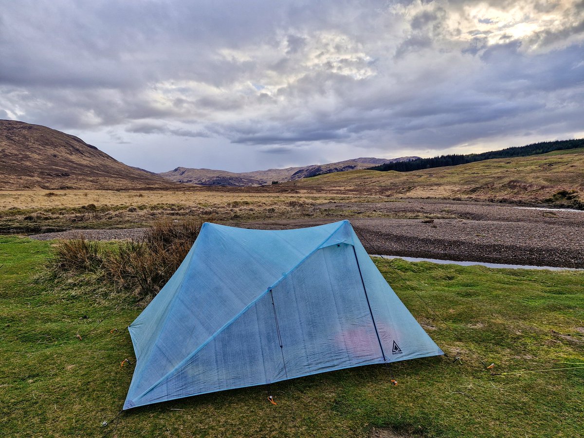 Pitched up by the river at inveroran for the night..gonna be a cold night again -2 forecast & clear skys..looks like we'll be waking to frosty tents again #westhighlandway