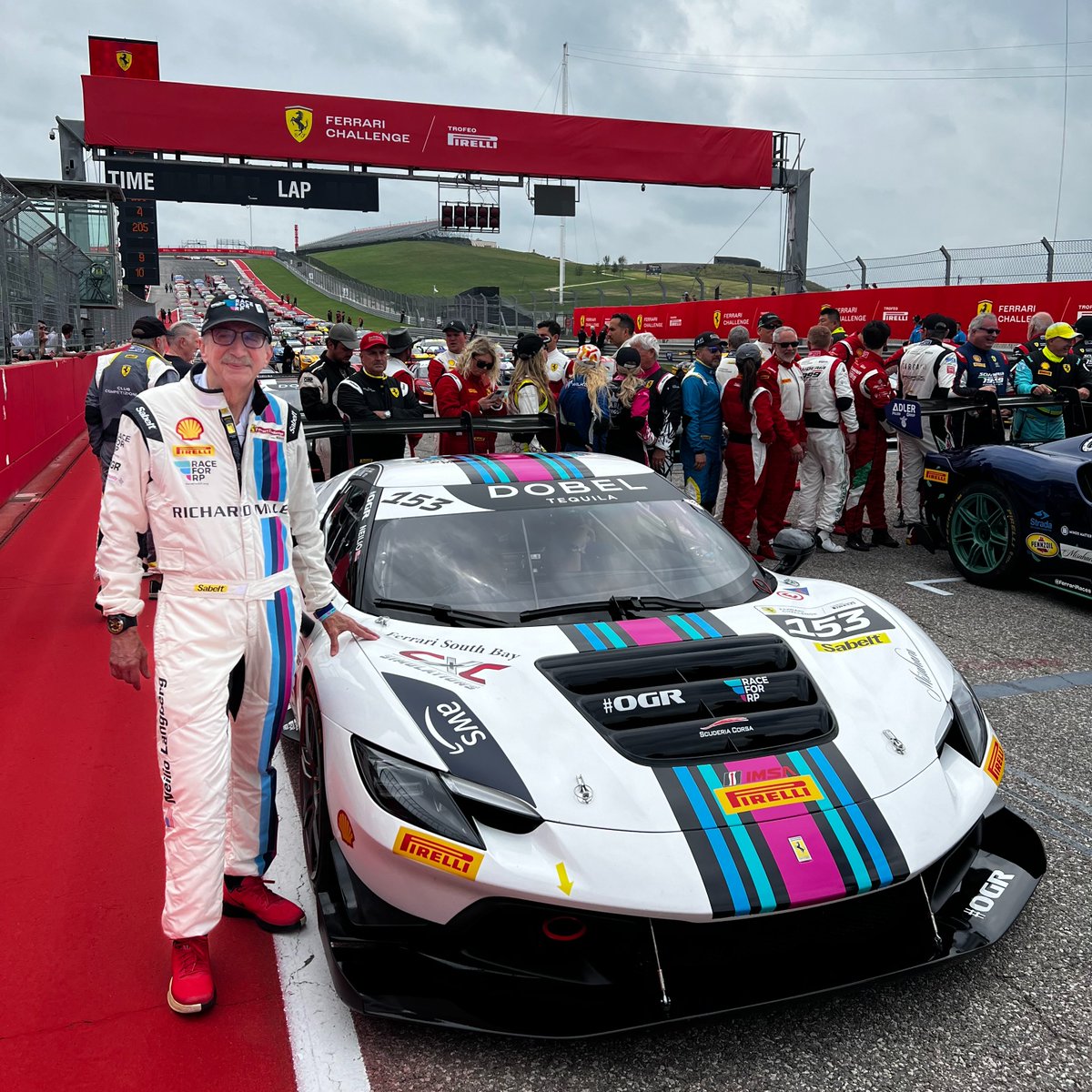 Neilio was honored to stand at the front of the Ferrari Challenge North America grid at Circuit of the Americas with the No. 153 Race for RP Ferrari 296. #RaceForRP #RelapsingPolychondritis #FerrariChallenge @FerrariRaces @RP_Organization @COTA