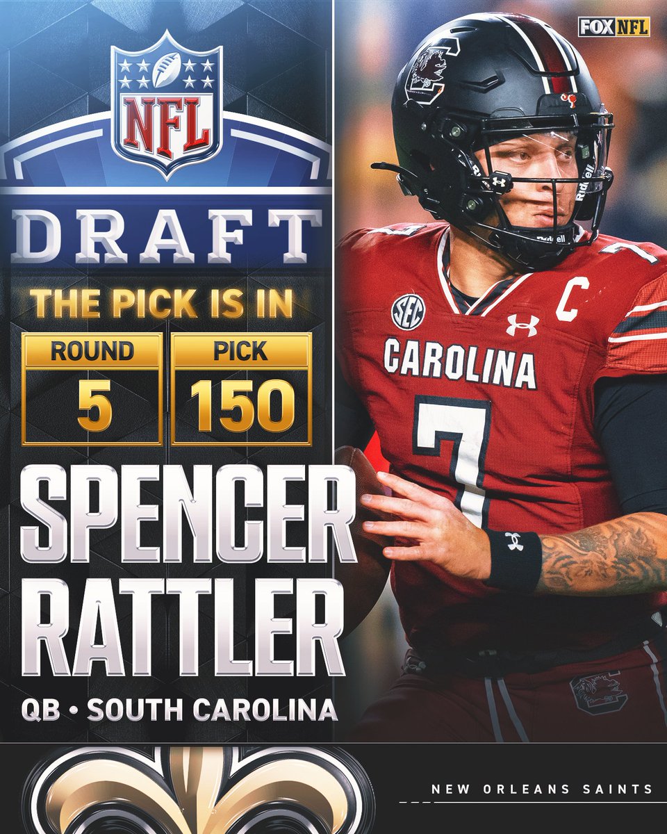 With the 150th overall pick in the NFL Draft, the @Saints select @GamecockFB QB Spencer Rattler!!