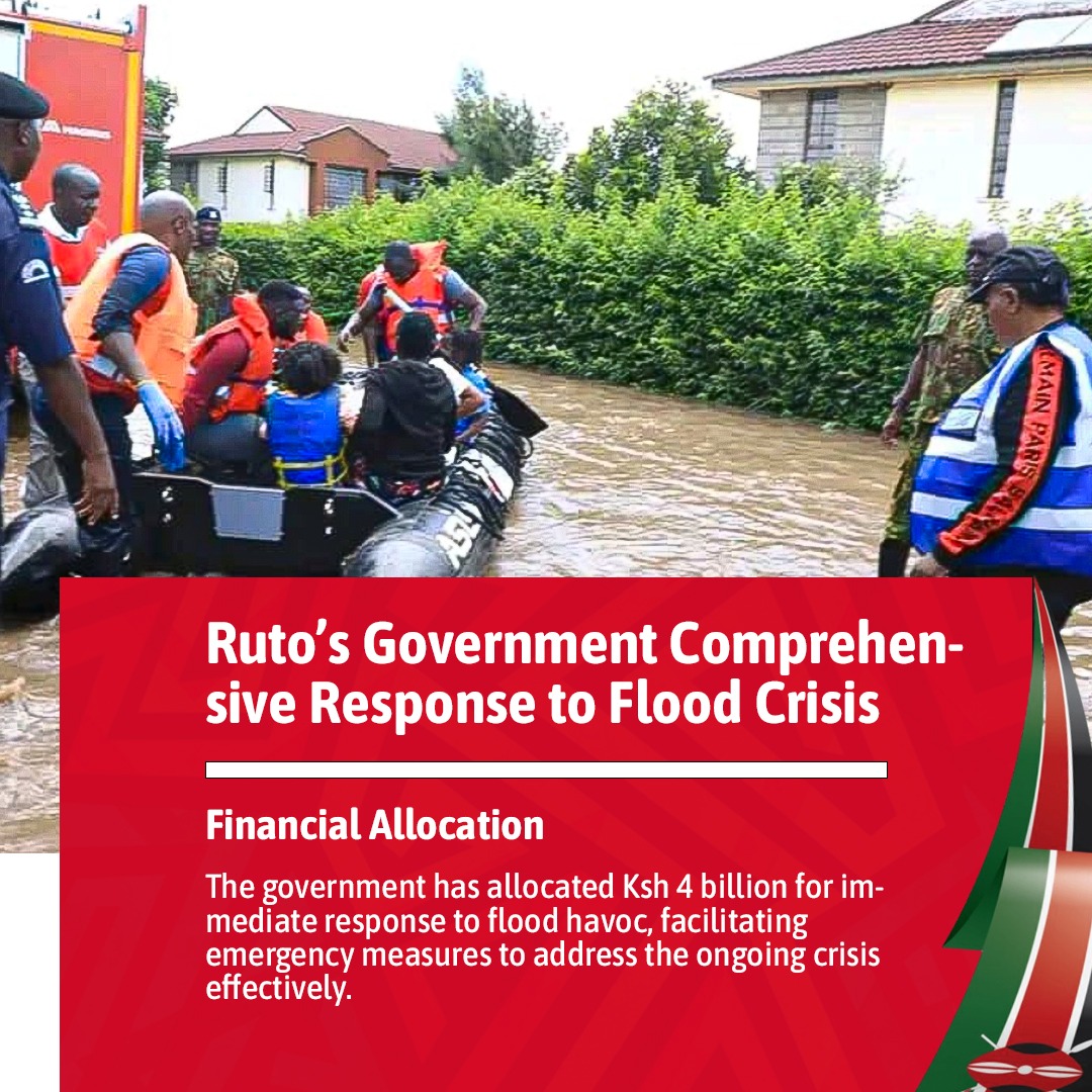 Ruto's government takes swift action with a Ksh 4 billion allocation to address the flood crisis, prioritizing the safety and well-being of affected communities. #RutoEmpowers #FloodIntervention DP Gachagua