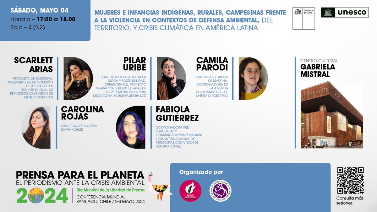 redperiofem's tweet photo. #DíaMundialLibertadDePrensa Mujeres e infancias indígenas, rurales, campesinas frente a la violencia en contextos de defensa ambiental, del territorio, y crisis climaÌtica en AmeÌrica Latina. 

🙌 Súmate a esta conferencia el 04 de mayo a las 17 hrs en @centroGAM https://t.co/d7Adug9raH