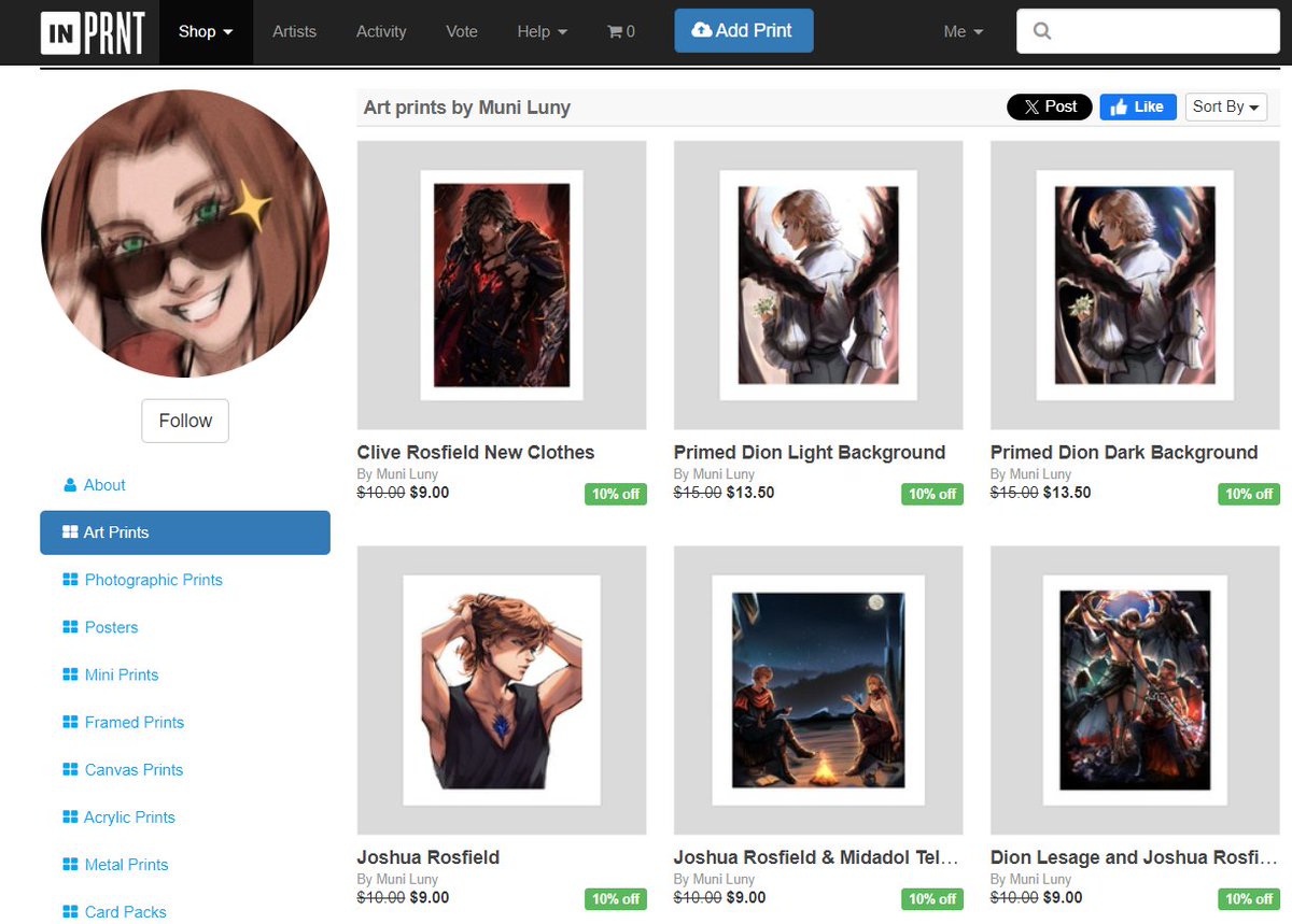 AND I FINALLY OPENED MY SHOP!!! AAAAHHHH <3 all of my best Final Fantasy works are being uploaded so i really hope you guys enjoy them, all likes and shares are highly appreciated T_T <3 thank you all so so much for your support, i love you all ❤️ inprnt.com/gallery/muni_l…