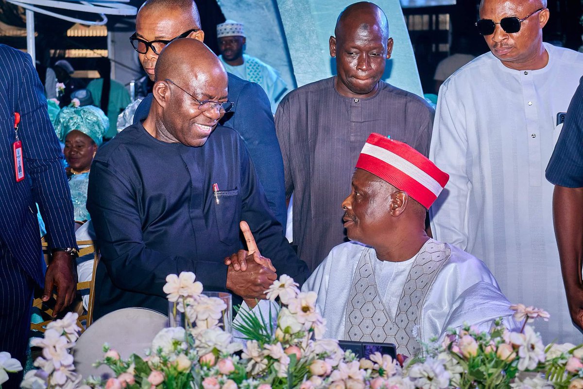 National Leader of the New Nigeria People's Party, NNPP Sen @KwankwasoRM PhD FNSE (27th April, 2024) attends the wedding reception of the daughter of His Highness Khalifa Muhammadu Sanusi II, Princess Khadija Yusra Sanusi and Abdulmutalib Akintade Shittu The event took place at