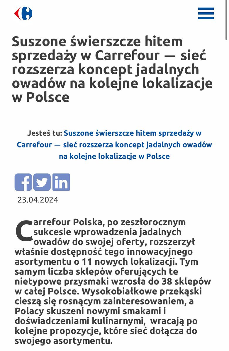 Onet, Grupa Wirtualna Polska, portal o ekologii robiony pod SEO - wszyscy publikują jako redakcyjny tekst działu PR Carrefoura o tym, że Polacy pokochali jedzenie owadów. Robienie z ludzi wariatów lvl hard.