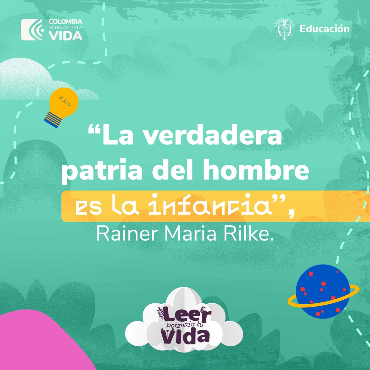 Mineducacion's tweet photo. En el marco de la #FILBo2024, hoy celebramos el #DíaDeLaNiñez con frases inspiradoras que promueven la construcción de un país donde cada niño y niña pueda soñar y alcanzar sus metas. #EducaciónDerechoFundamental https://t.co/BRvnbKpvF0