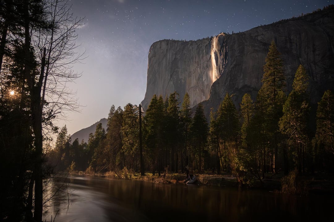 𝑌𝑜𝑢𝑟 𝑊𝑜𝑟𝑙𝑑 Yosemites firefall by moonlight - California, USA