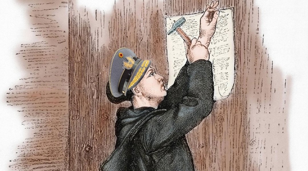 EinstEinAdler's tweet photo. General Luther schlägt seine 95 Thesen zu umfassenden Strukturmaßnahmen an die Tür des BMVg und läutet somit die militärische Dauer-Reformation ein https://t.co/CDB7YfD4d3