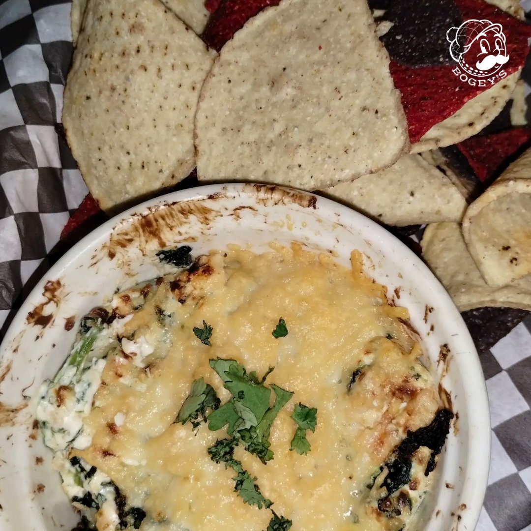 Bogeyspublic's tweet photo. Spinach dip so good, it should be illegal! 😋

Our homemade recipe is served with chips, all for $7.

Dip into deliciousness during Happy Hour!

https://t.co/w7yTeacjJx

#bogeyspublichouse #spinachdip #homemade #savethebank #5dollarbites https://t.co/3mQLSL9hTE