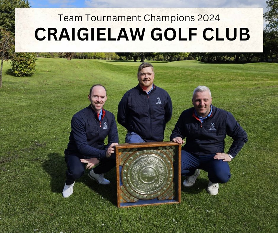 Well done to @craigielawgolfclub on winning the 2024 Lothians Team Tournament 👏⛳️

Guy Dalziel - 70
Kenny Glen - 66
Marc Reid - 67 

An unbelievable score of -7 and thoroughly deserved winners 🏆