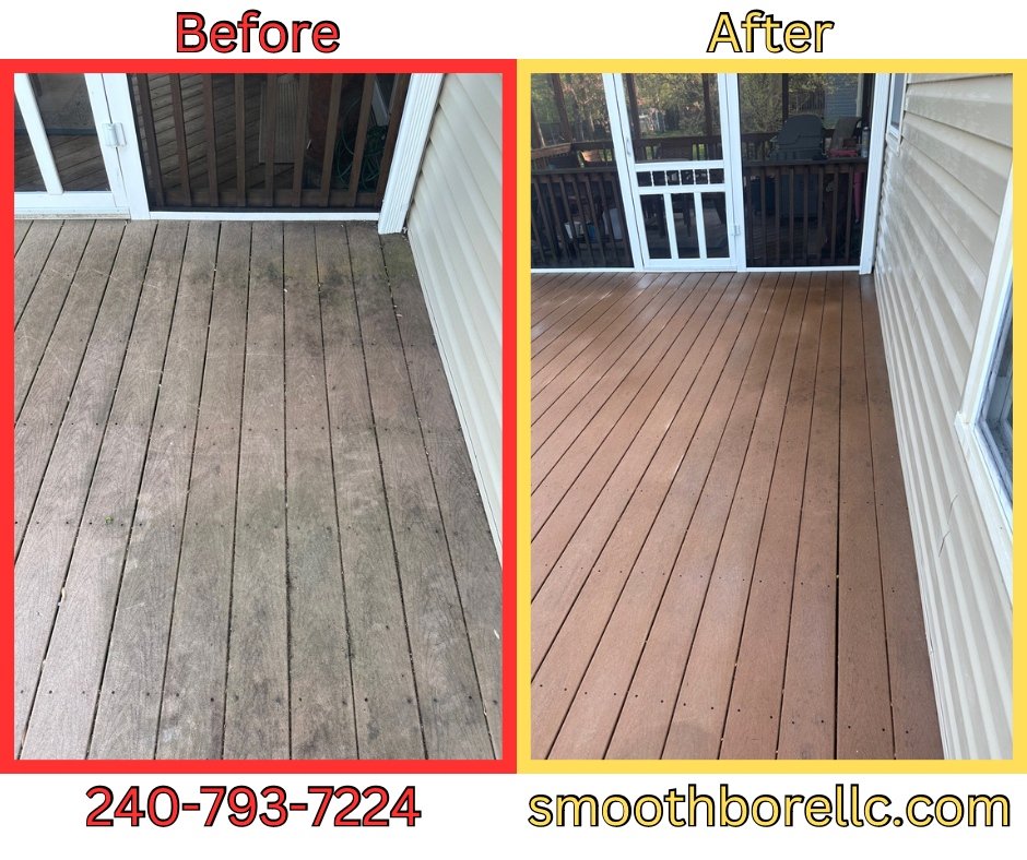 Deck wash in Silver Spring. We clean Trex, composite, wood decks and more! Visit our website smoothborellc.com or call/text 240-793-7224 #silverspring #DMV #powerwashing #pressurewashing #ellicottcity #montgomerycounty #potomac #gaithersburg #rockville #howardcounty