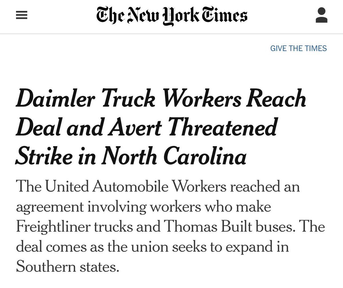 @UAW just secured raises, profit sharing and cost of living adjustments for over 7,300 workers in a mutually beneficial deal with Daimler. Unions lead to better paying jobs, a stronger middle class and an economy that works for the people and not just corporations. 💪…