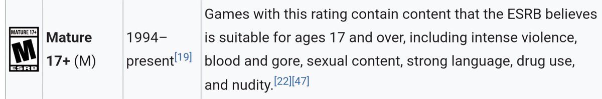 @THedgescout @AstroCyborg Yeah, I sort of had this same mentality, too, about the ESRB Rating system. It's like Western Gaming industry forgot what M-Rated implies. Their treating M Rated game like T Rated game. Censorship shouldn't be a thing in M-Rated games. Read the fine print.