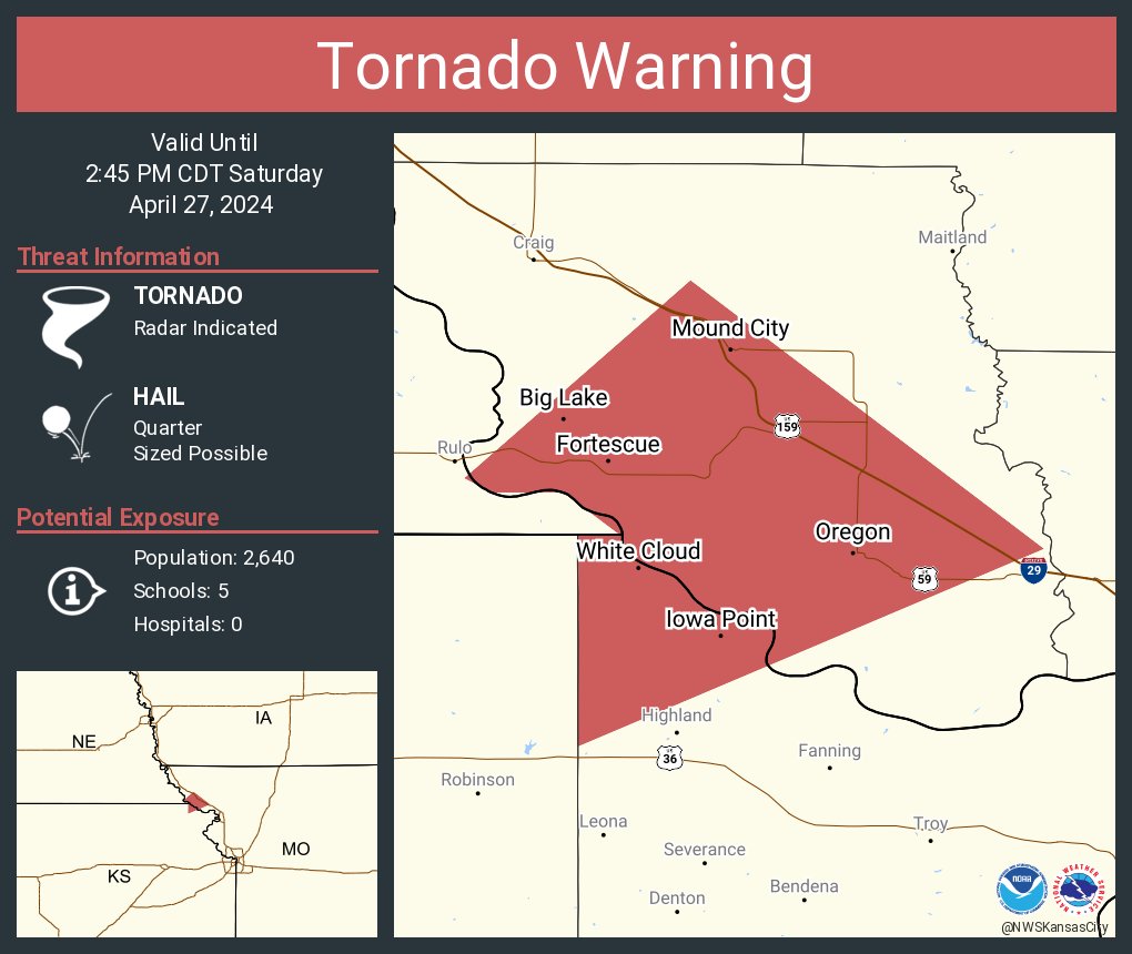 Tornado Warning including Mound City MO, Oregon MO and Forest City MO until 2:45 PM CDT