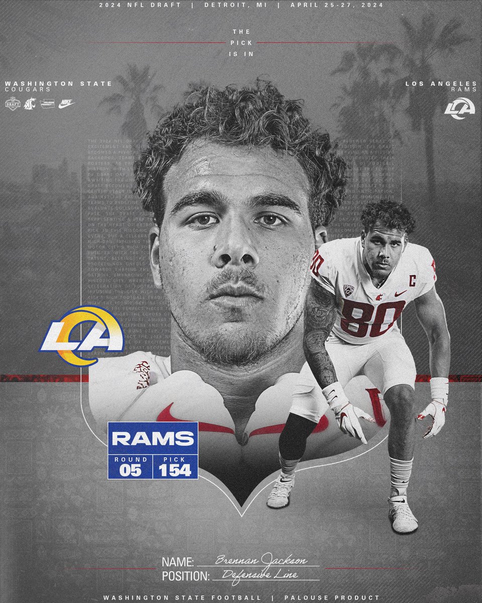With the 154th pick in the 2024 #NFLDRAFT, the @RamsNFL select @BrennanJ88 🔥🔥