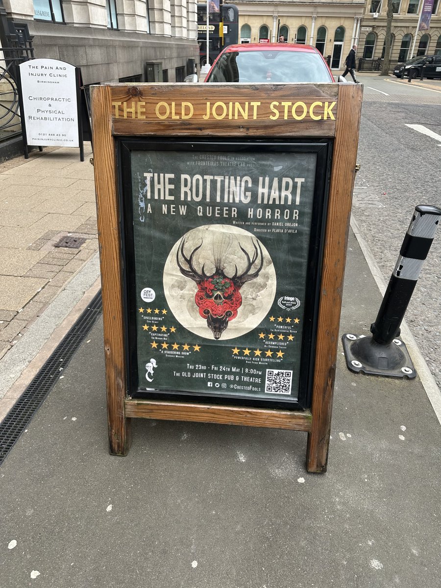Did you catch sight of the Hart? Still four weeks till we visit #Birmingham and yet it's already haunting its streets 🦌🖤🐺 Predator or prey. Hunt or be hunted. The Rotting Hart is coming to the @OldJointStock. 23rd-24th May at 8:00pm Tix 🎟️ linktr.ee/crestedfools
