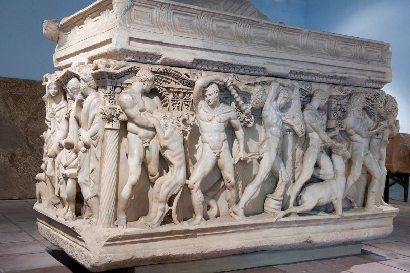 The sarcophagus depicting the '12 Works of Heracles' is the best example of Heracles sarcophagi in high relief technique ever found in Anatolia. It is currently on display at the Konya Archaeology Museum.