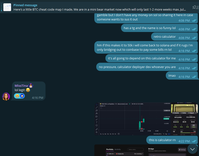 hoppycat's tweet photo. I decided 1+ hrs ago if #TI83 on #solana can't make it to 50k marketcap today I'm quitting Solana for a week. Too many fails in new projects. Bought and sold this at a L a few times cause I can't unsee the TI83 making it under certain conditions. Just bid again. https://t.co/NFpXpZAZJC