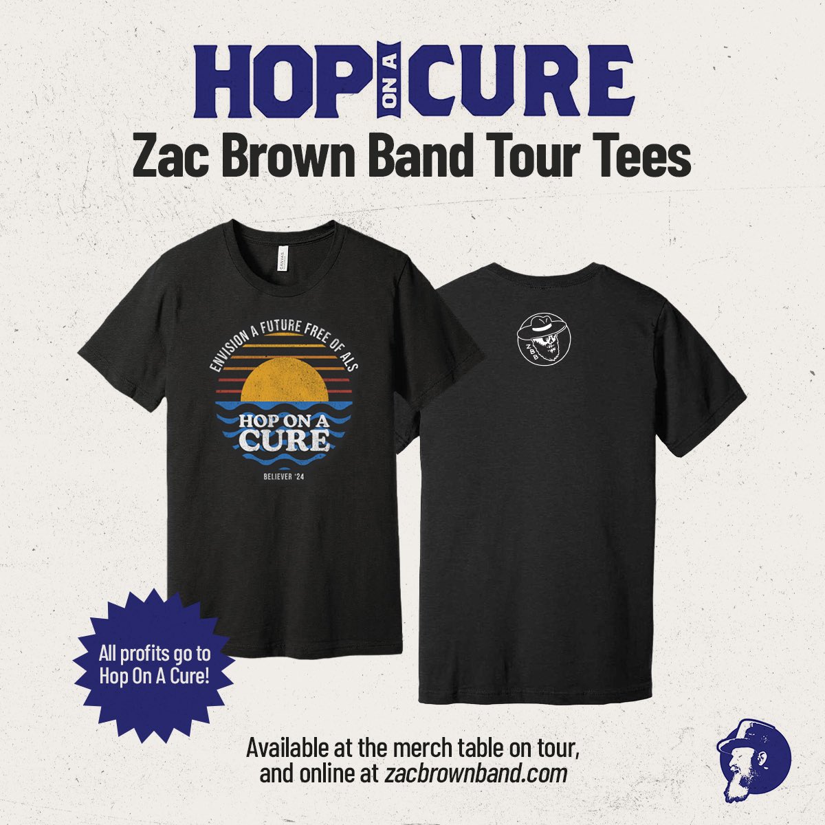 #Charlotte! Get your Hop On A Cure tee at TONIGHT'S @zacbrownband show: 
💙 section 109 merch stand
💙 section 134 merch stand

#zbb #zamily #believeinacure💙