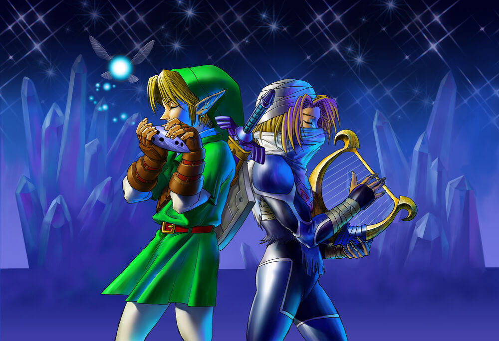 Artwork de Link et Sheik dans Zelda Ocarina of Time