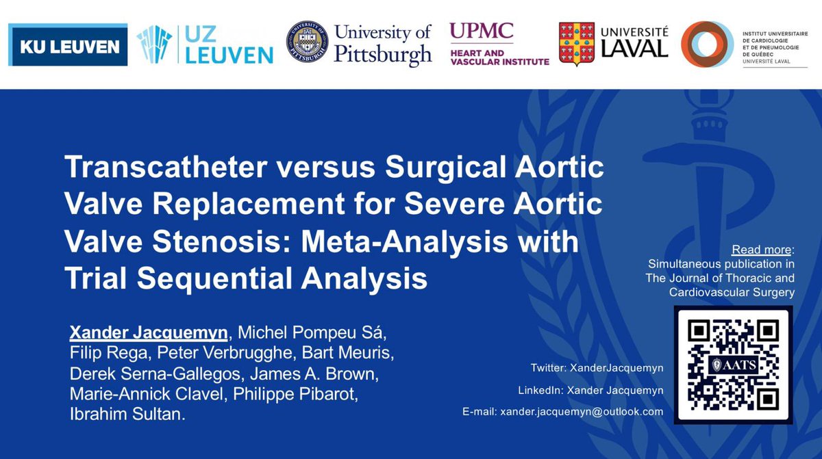 🔥#AATS2024 If you want to see the results of the pivotal “#TAVR vs #SAVR“ trials from a different perspective, come and see the presentation by @XanderJacquemyn with simultaneous publication in #JTCVS #StructuralHeart🫀 Fire🔥Orals Theater 2; 4/28/2024 09:18AM @IbrahimSultanMD