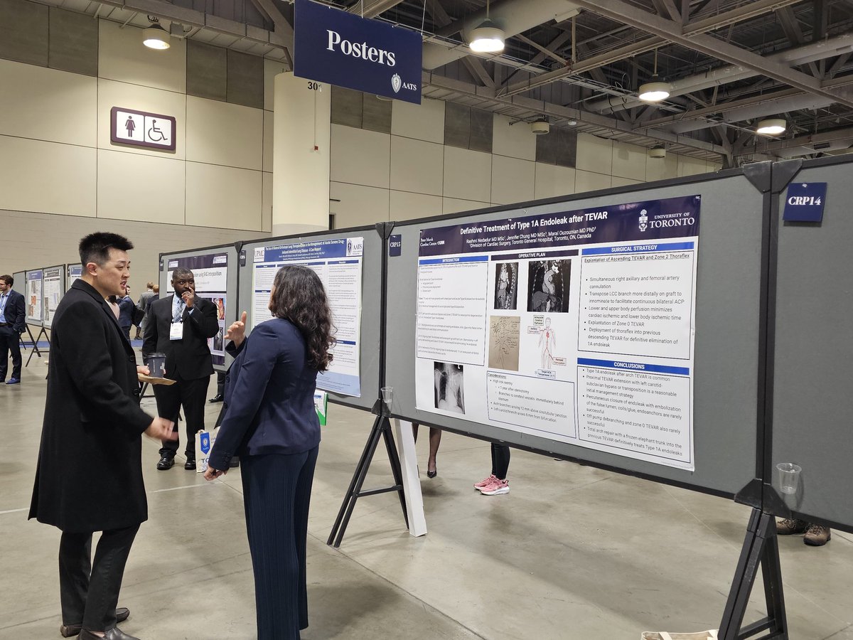 The Resident Posters session is ongoing in the Exhibit Hall, including interesting reports @UofTCVsurgery by Dr. @MimiXDeng & Dr. @NedadurRashmi–go check them out! #AATS2024