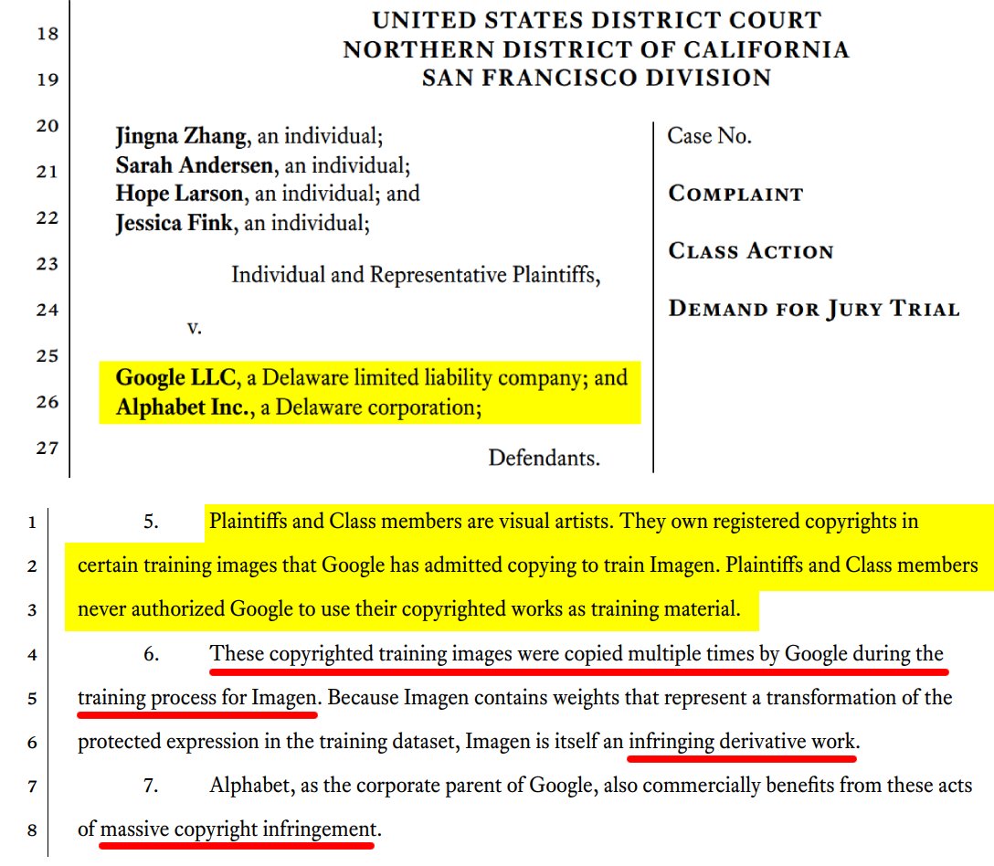 Che Google, tienes un email! 🤭📬 🔥 Nueva demanda por uso de obras protegidas por derechos de autor para entrenamiento de modelos generativos, en este caso IMAGEN, la IA generativa que Google lanzó en 2022 para competir contra DALL-E2.