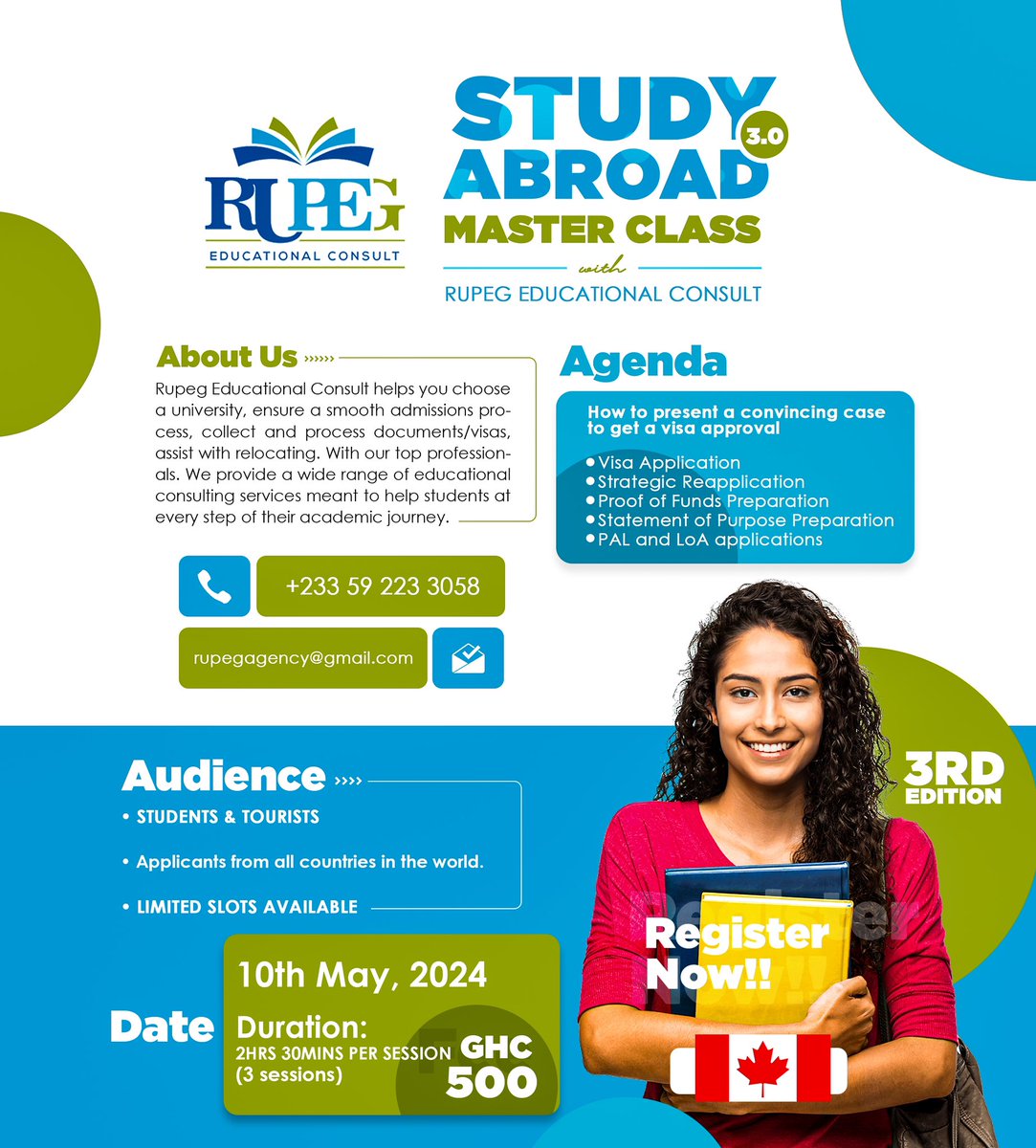 Register now for the upcoming Study Abroad Master Class 3.0 dated 10-05-2024. You can’t afford to miss this awesome opportunity. On the call will be myself, experienced and renowned scholars and advisors from abroad and home. All the tips & gist for your Canada Study Visa 2024…