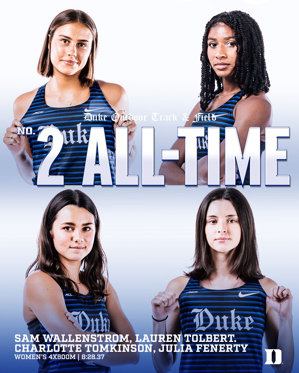 This quartet (Sam Wallenstrom, Lauren Tolbert, Charlotte Tomkinson, & Julia Fenerty) take SECOND in the women’s 4x800m relay at the Penn Relays to land at No. 2 ALL-TIME 😈😈 they’re the first to slot themselves into the 4x800m record since 2017!⚡️👊✨