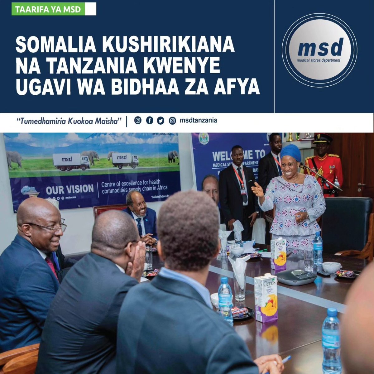 Rais wa Somalia Mheshimiwa Hassan Sheikh Mohamud amesema nchi yake imeamua kushirikiana kwa karibu na Bohari ya Dawa ya Tanzania katika ununuzi wa bidhaa za afya na kubadilishana uzoefu wa namna mnyororo wa ugavi wa bidhaa za afya unavyofanya kazi.