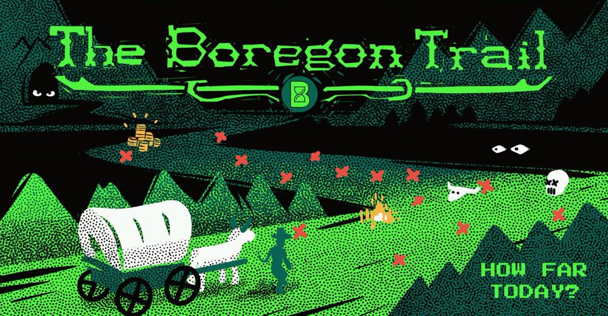 JUST IN: Base culturecoin $BORED (@boredtokenbase) to release a Farcaster Frame game in early May titled ‘Boregon Trail’ utilizing their token and offering daily rewards of $2000+ to winners.