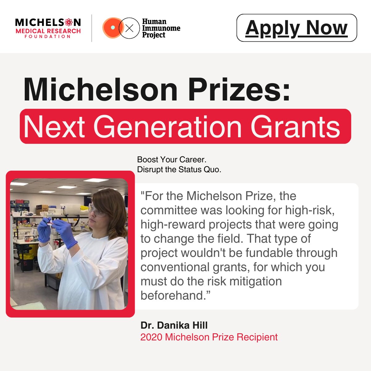 2020 #MichelsonPrizes: Next Generation Grants recipient, @DrDanikaHill, investigated CD4+ T helper cell responses to vaccination and infection in humans. Consider applying today: michelsonprizes.smapply.org